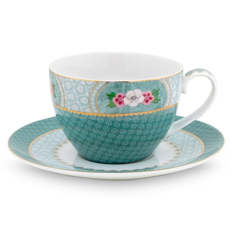 large custom mugs for outdoor use-Pip Studio Blushing Birds Cup & Saucer - Blue