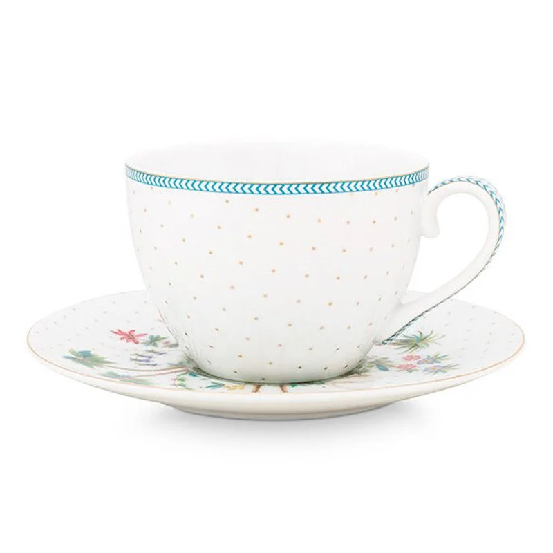 cute coffee mugs with holiday designs-Pip Studio Jolie Dots Cup & Saucer - White & Gold