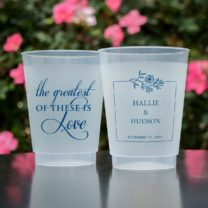 stylish coffee cups for afternoon tea parties-The Greatest Of These Is Love Wedding Shatterproof Cup Favors