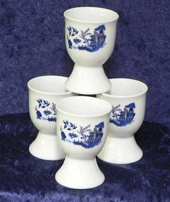 custom travel coffee mugs for hikers-Blue willow egg cups eggcup porcelain set of 4