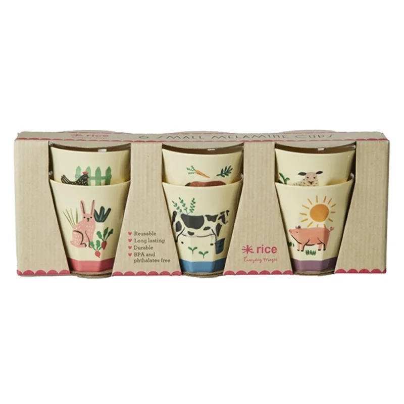 reusable travel mugs with custom designs-RICE Farm Totable Small Melamine Childrens Cup 6-pack