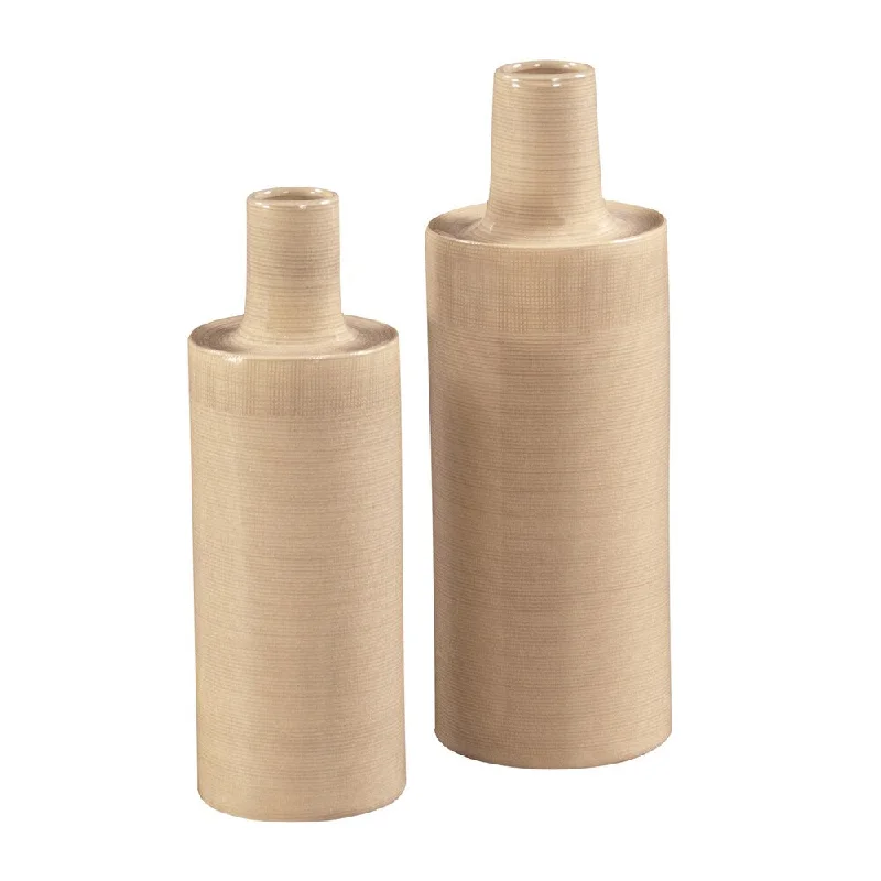 Tall handcrafted vases for modern table centerpieces -Allan Andrews Cream Crosshatch Ceramic Vases (Set of 2)