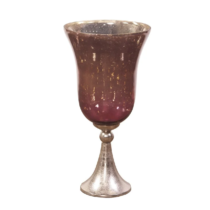 Elegant modern vases for flower arrangements -Allan Andrews Small Purple Glass Hurricane Vase with Champagne Aluminum Base