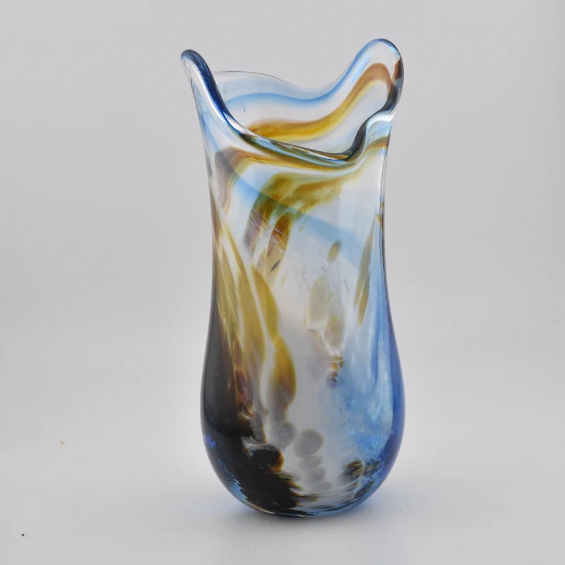 Unique decorative ceramic flower vases for sale -Blue, Brown & White Freeform  "Demo" Vase xxxii