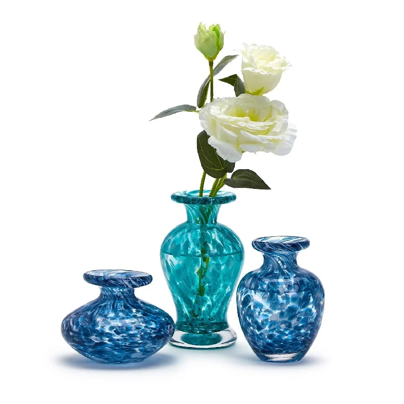 Designer flower vases for home floral decoration -Blue Glass Bottle Vase Set of 3