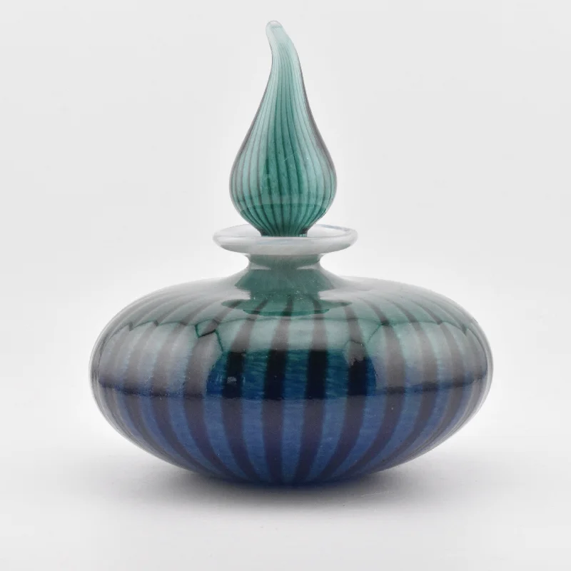 Beautiful decorative flower vases for centerpieces -"Blue Jay Rising" Striped Stoppered Flask (too big to call a scent bottle!)