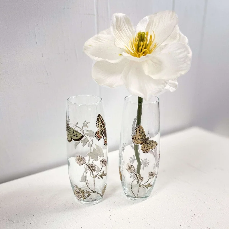 Unique crystal flower vases for table decorations -Butterfly and Floral Glass Bud Vases - Set of 2