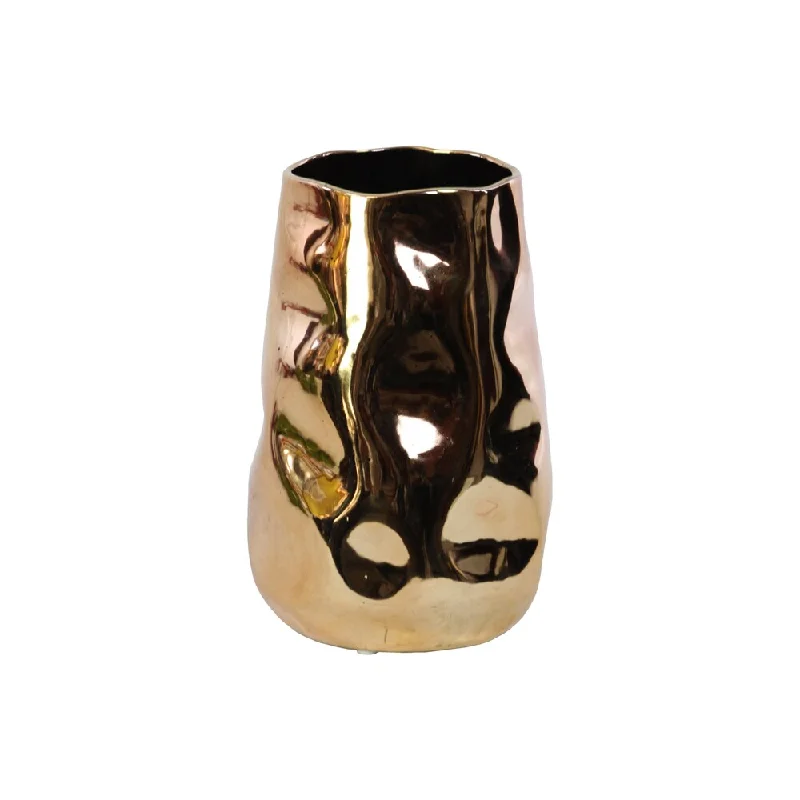 Elegant modern vases for flower arrangements -Ceramic Polished Gold Irregular Vase