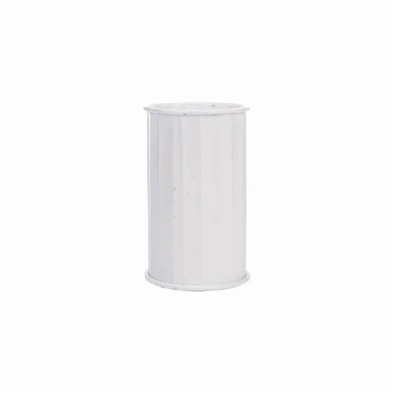 Handmade crystal vases for table flower displays -Corrugated Cylinder Pot White