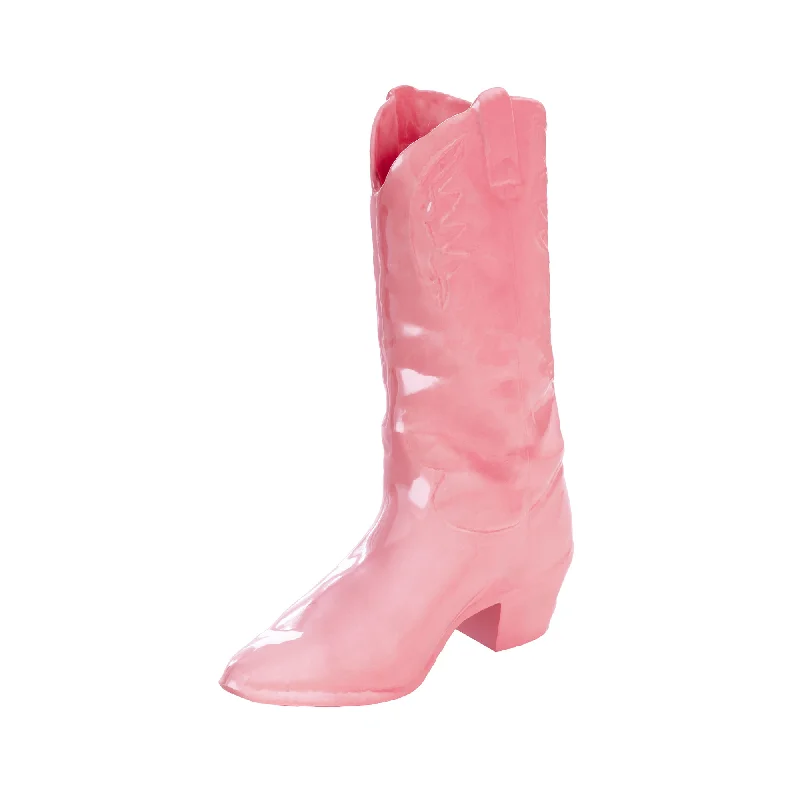 Unique tall glass vases for floral displays -Cowboy Boot Vase in Pink