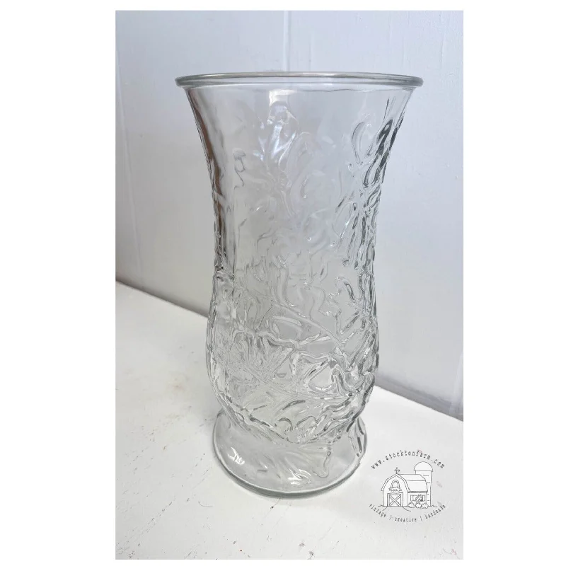 Designer handmade vases for table floral arrangements -Clear Crinkle Glass Vase - EO Brody Co - Vintage