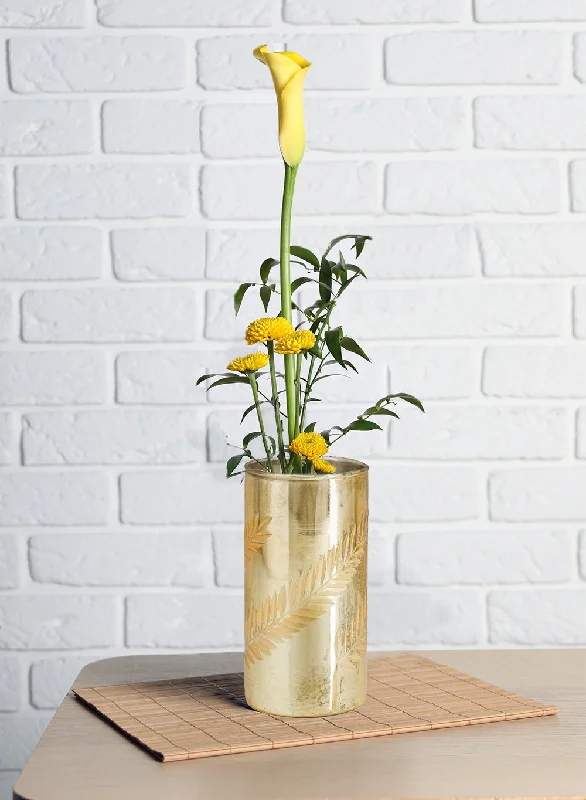 Unique ceramic flower vases for floral displays -Etched Gold Cylinder Vase, Set of 4 & 12