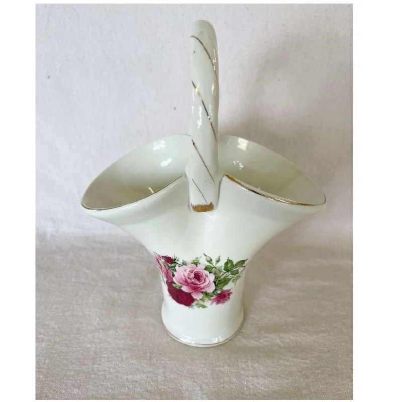 Tall flower vases for floral displays in weddings -Formalities Porcelain Basket Vase - Baum Brothers - Vintage