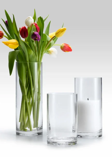 Simple crystal vases for modern dining room decor -Glass Cylinder Hurricane Vase, in 4 Size Options