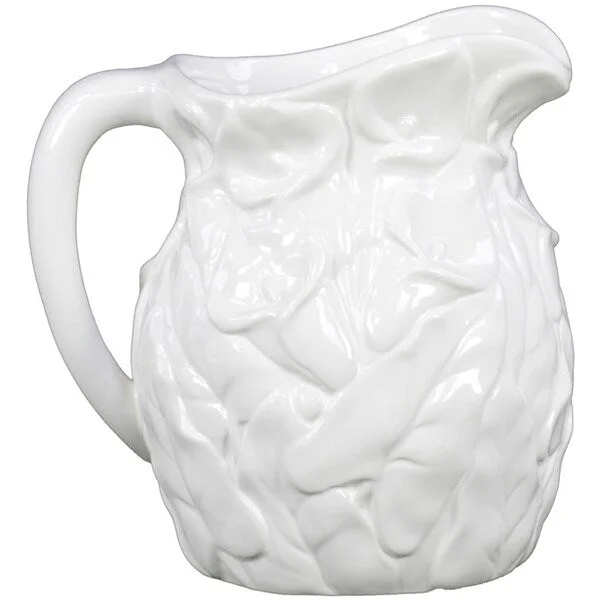 Luxury crystal vases for elegant dining room decor -Gloss White Ceramic Pitcher with Flower Relief and Handle