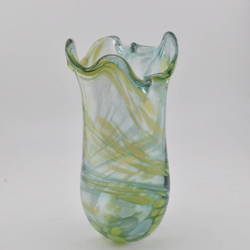 Affordable handcrafted vases for home floral displays -Green & White Freeform "Demo" Vase xxviii