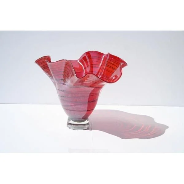 Beautiful designer vases for wedding decor -Hand-blown Frosted Red Glass Vase