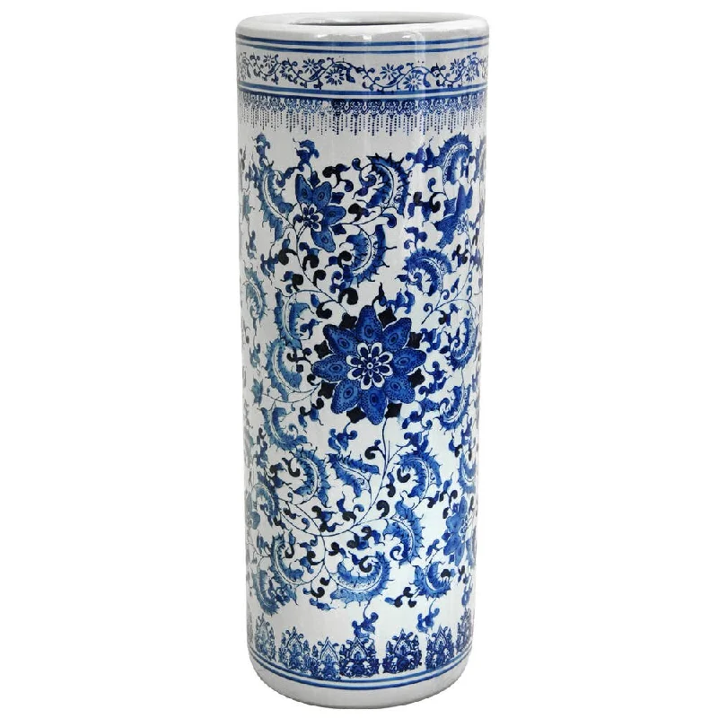 Handcrafted tall flower vases for elegant displays -Handmade Porcelain 24-inch Blue and White Floral Umbrella Stand (China)