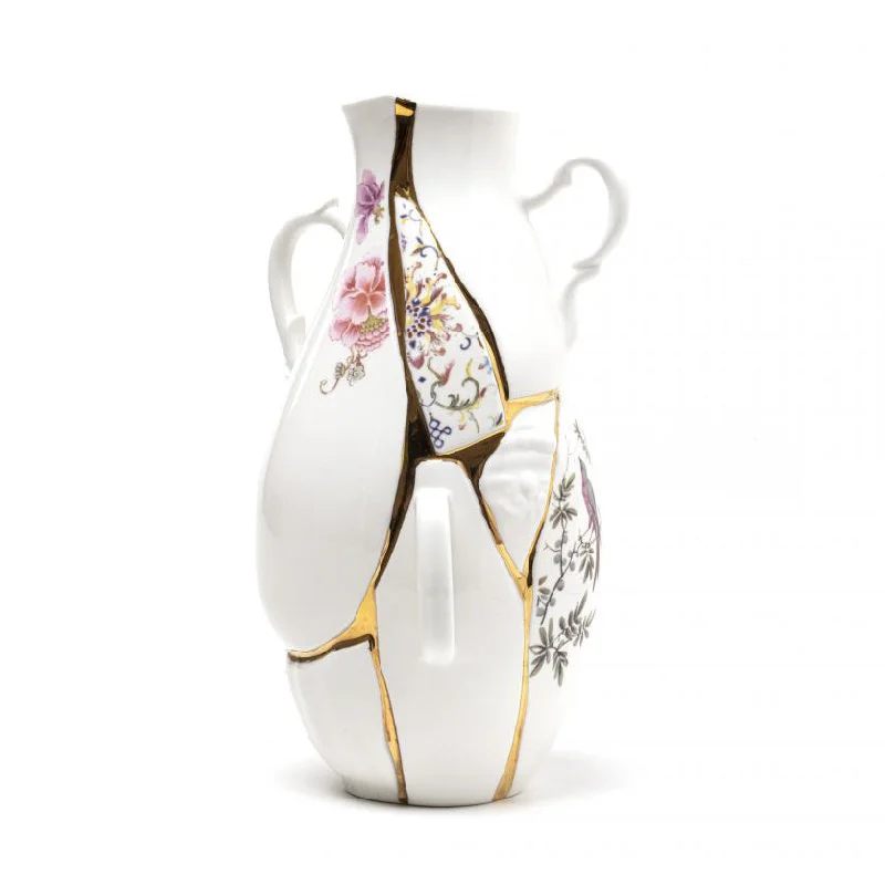 Handcrafted glass flower vases for modern weddings -Kintsugi Vase in Porcelain - Large