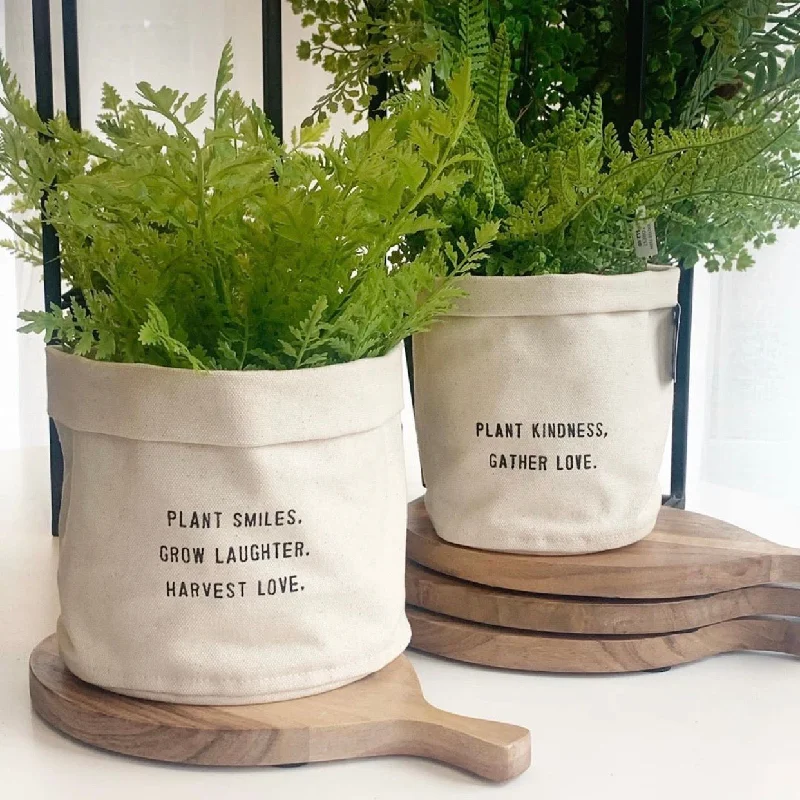 Modern designer vases for home flower decor -Canvas Planter w/Quote - 5 styles