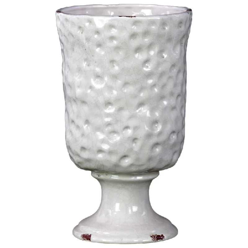 Beautiful flower vases for wedding receptions -Large Hammered Design Gloss White Ceramic Vase