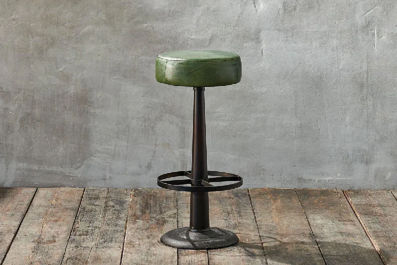 Hand-painted tall flower vases for home decoration -Narwana Leather Round Stool - Rich Green