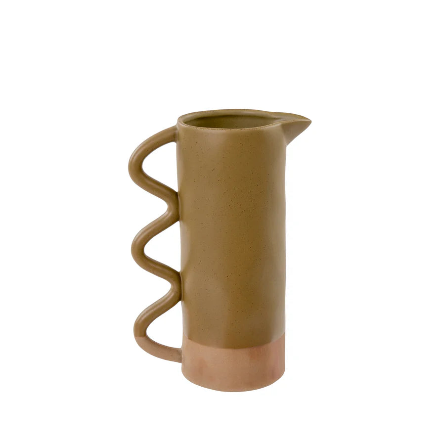 Elegant handmade ceramic vases for floral arrangements -Olive Wavy Pitcher