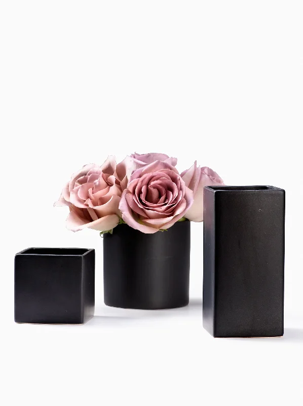 Affordable handcrafted vases for home floral displays -Matte Black Ceramic Vase, in 3 Shapes & 2 Colors