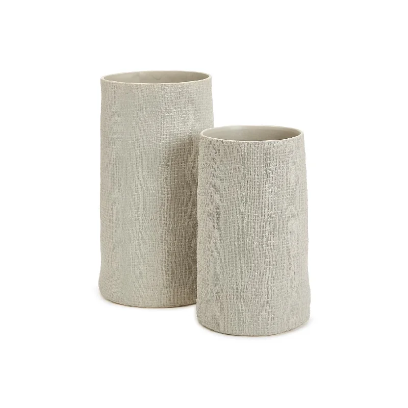 Luxury glass vases for home floral displays -Set of 2 Shitake Beige Tall Ceramic Cylinder Vase