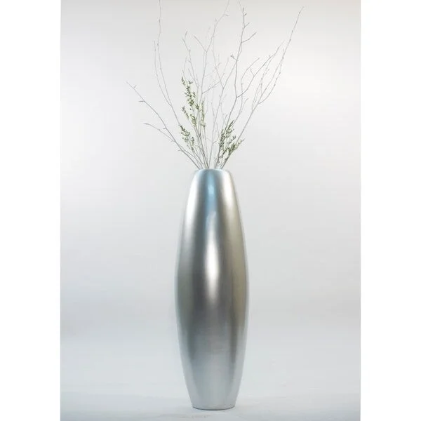 Clear glass vases for elegant table centerpieces -Silver Tone Bamboo 36-inch Cylinder Floor Vase and Branches