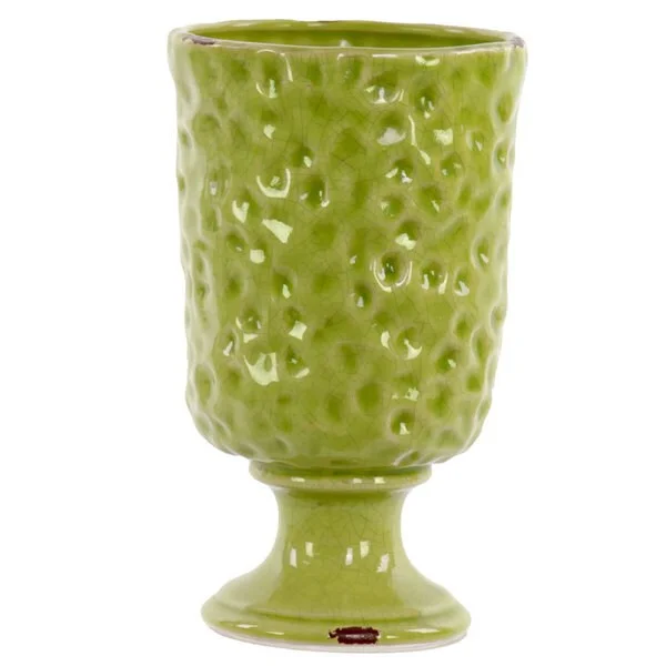 Large handmade ceramic vases for weddings -Small Hammered Design Gloss Yellow Green Ceramic Vase