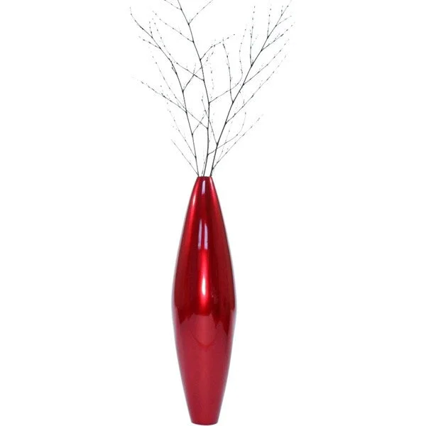 Tall handcrafted vases for modern table centerpieces -Solid Ruby Lacquer 40-inch Ellipse Floor Vase and Branches