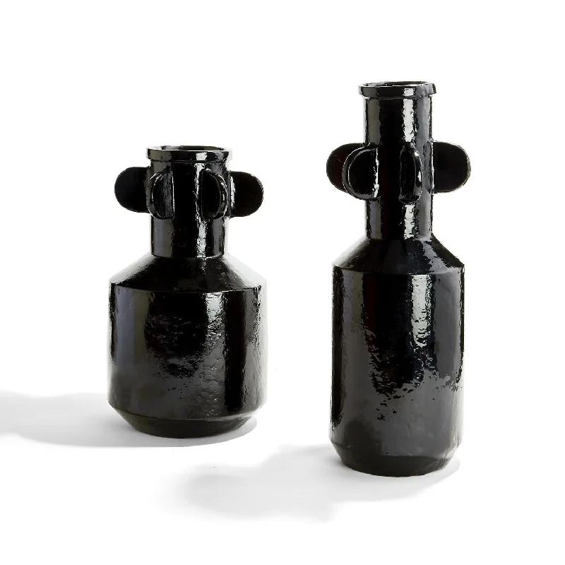 Elegant tall flower vases for living room -Spindale Black Vase Set Of 2