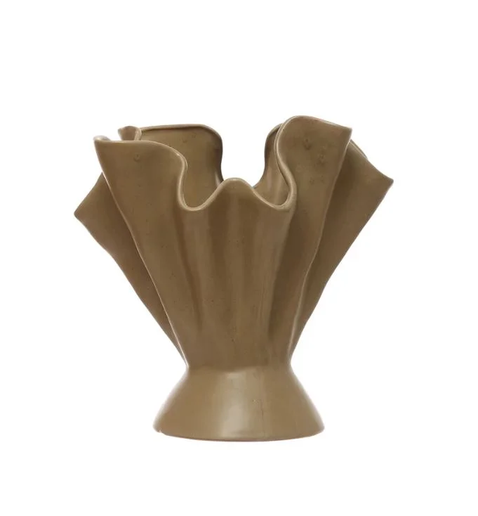 Unique modern flower vases for table settings -Stoneware Ruffled Vase