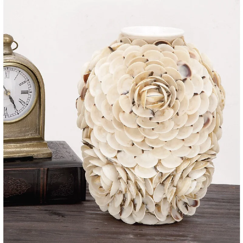 Large decorative ceramic vases for floral decor -Urban Designs Handcrafted Shell Ceramic Vase