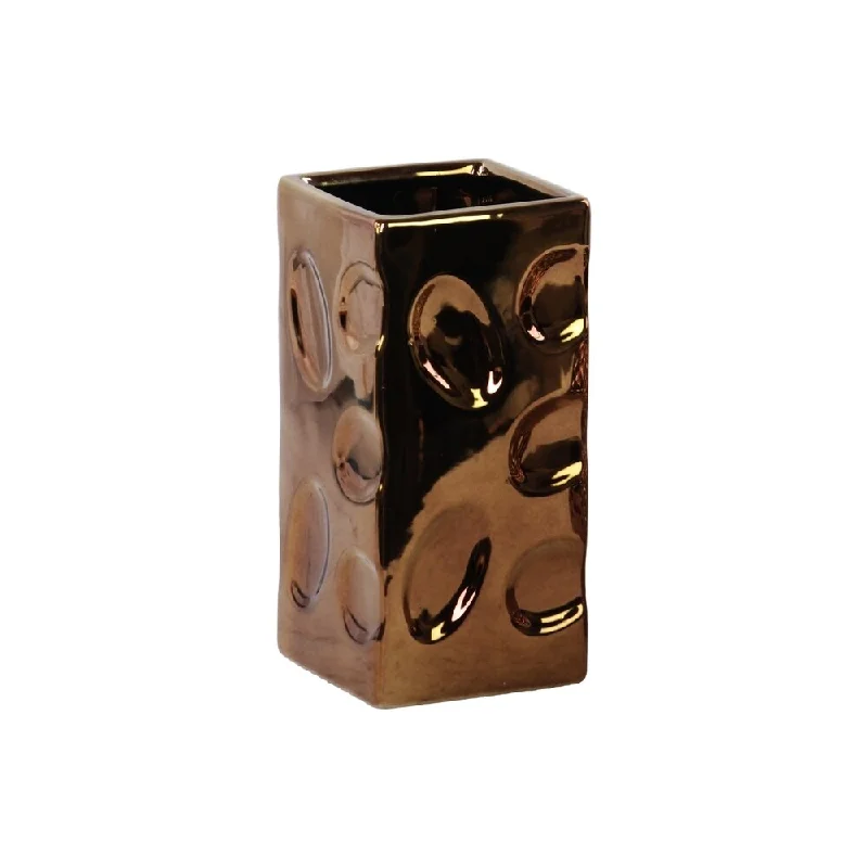 Unique handmade ceramic flower vases for weddings -UTC24472: Ceramic Square Vase Dimpled Polished Chrome Finish Copper