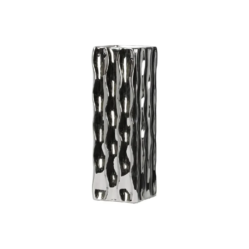 Simple decorative vases for wedding floral decor -UTC50527: Ceramic Tall Square Vase LG Polished Chrome Finish Silver