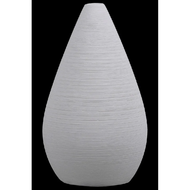 Large decorative flower vases for weddings -UTC53503: Ceramic Bellied Round Vase with Small Mouth and Tapered Bottom Combed Finish White