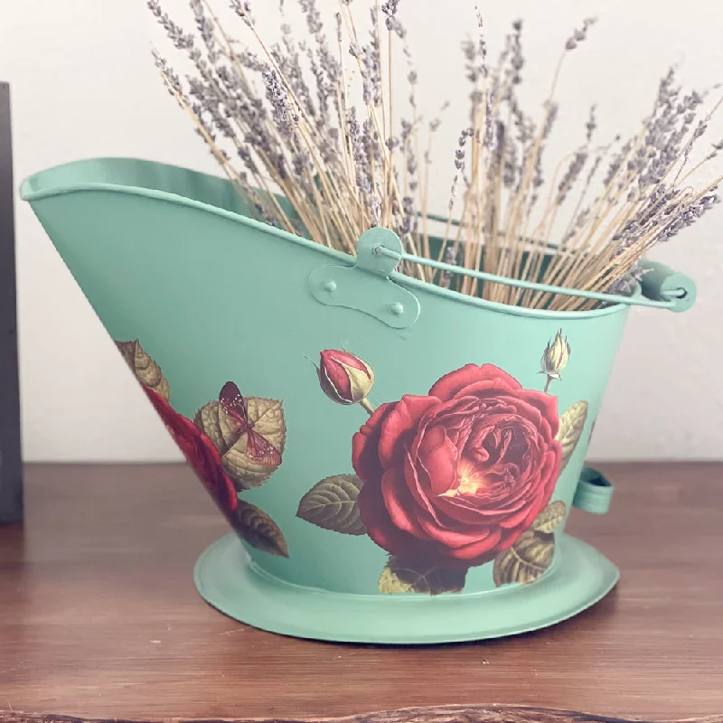 Beautiful handcrafted vases for home decoration -Vintage Coal Bucket - Green Floral