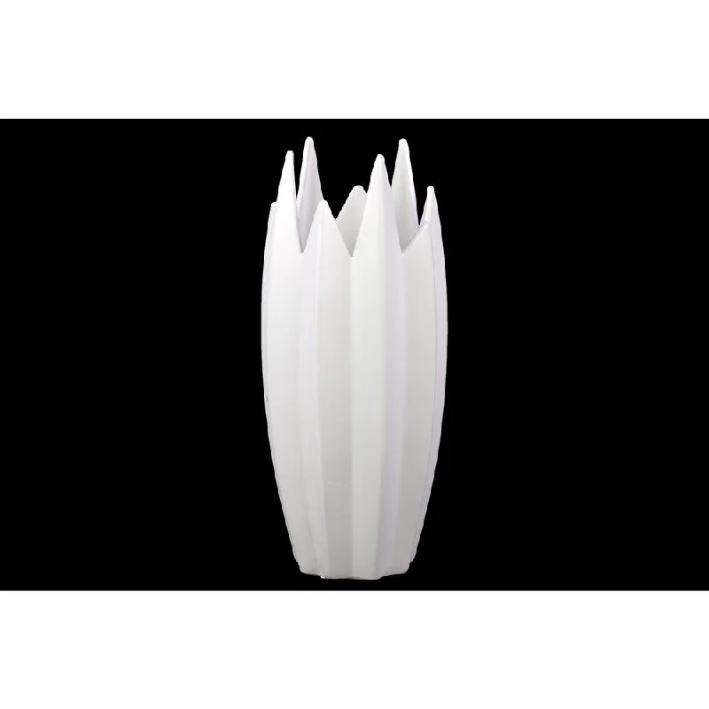 Tall glass flower vases for home decor -White Ceramic Vase with Irregular Jagged Lip