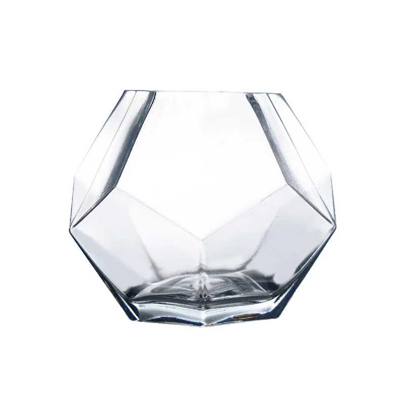 Crystal vases for modern home floral displays -Pack of 12 PCS Clear Glass Geometric Vase O-3.25" D-6"