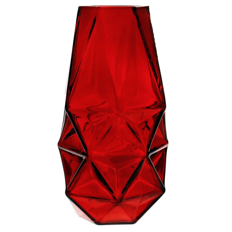 Elegant handmade flower vases for home use -Pack of 6 PCS Red Glass Geometric Vase O-2.25" D-8"