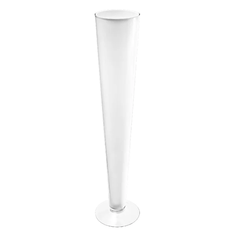 Tall crystal vases for contemporary floral designs -White Glass Trumpet Vase D-4.5" H-24" - Pack of 12 PCS