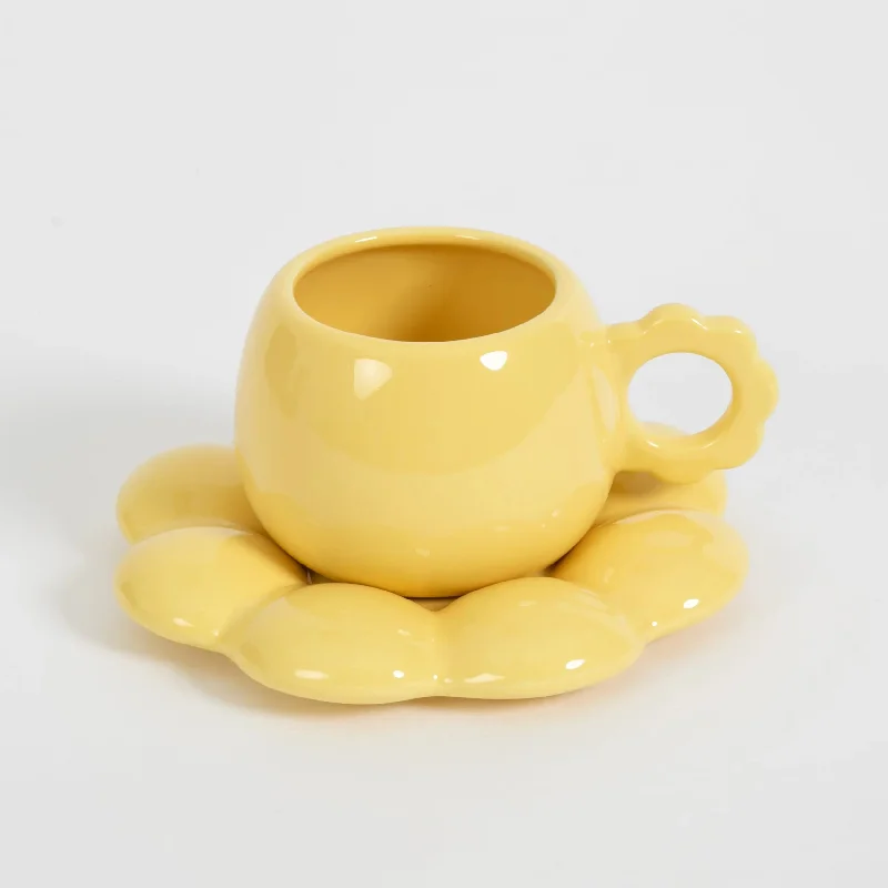 personalized ceramic mugs for tea drinkers-Botanica Ceramic Tea Cup & Saucer Yellow