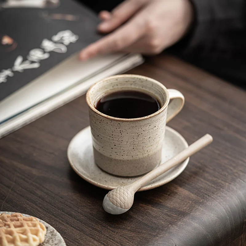 large ceramic mugs for morning coffee-Gohobi Japanese Style Ceramic Coffee Mug with Saucer Set 006