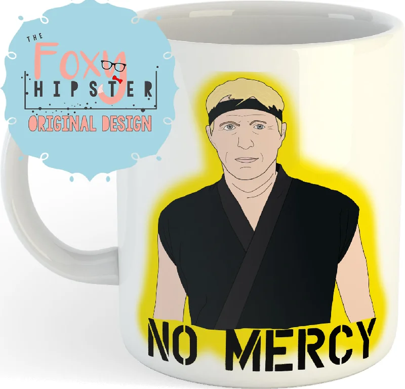 cute travel mugs for coffee enthusiasts-Cobra Kai Johnny Lawrence No Mercy  11oz coffee mug