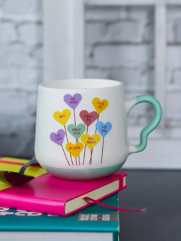 eco-friendly mugs for outdoor activities-Coffee Cup - 400 Ml, Heart Shape Ballon Print