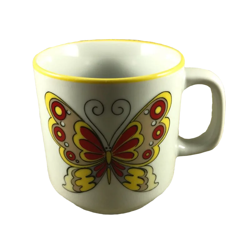 ceramic mugs with colorful designs-Colorful Butterfly Mug Porcelana Steatita Brasil