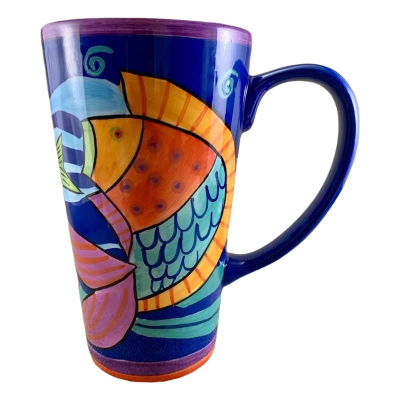 large tea mugs with personalized designs-Colorful Tall Fish Mug Laurel Burch