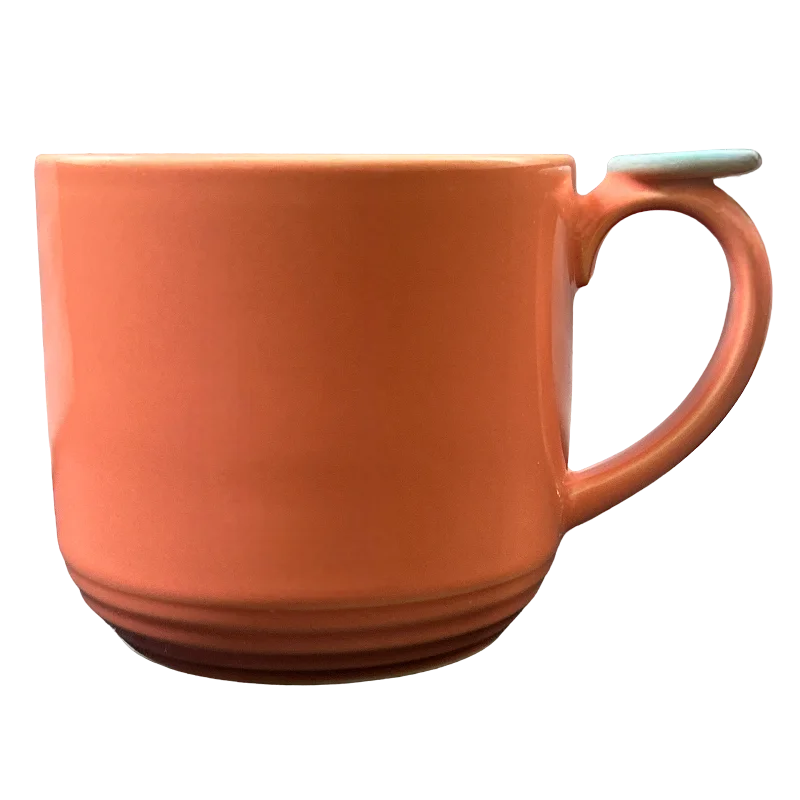 best coffee mugs for enjoying hot tea-Colorways ThumbPrint Salmon Mug Blue Interior Green Thumb Lindt Stymeist